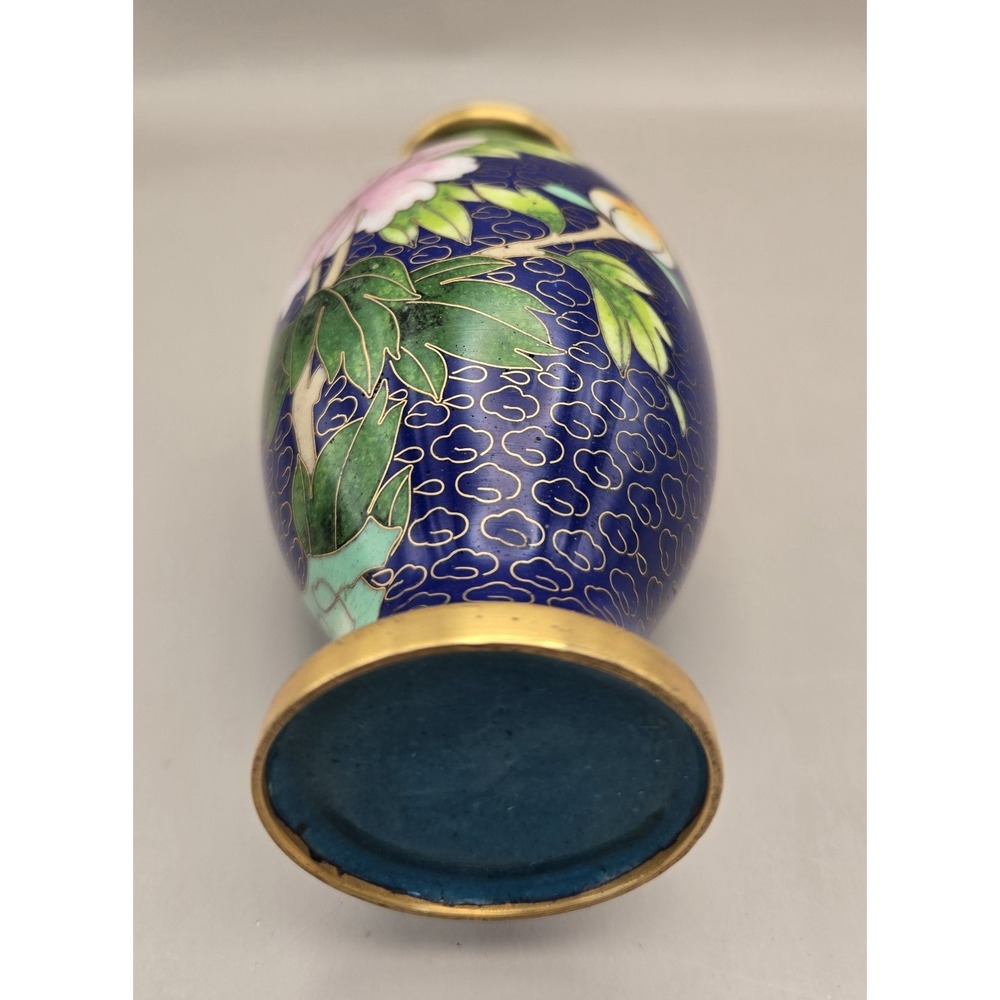 Chinese Cloisonne Enamel Vase 5" Tall Mid-Cen With A Pink Peony Motif B#28 - Picture 7 of 7